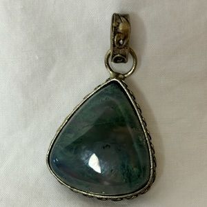 Large Vintage Moss Agate Pendant Sterling Silver
